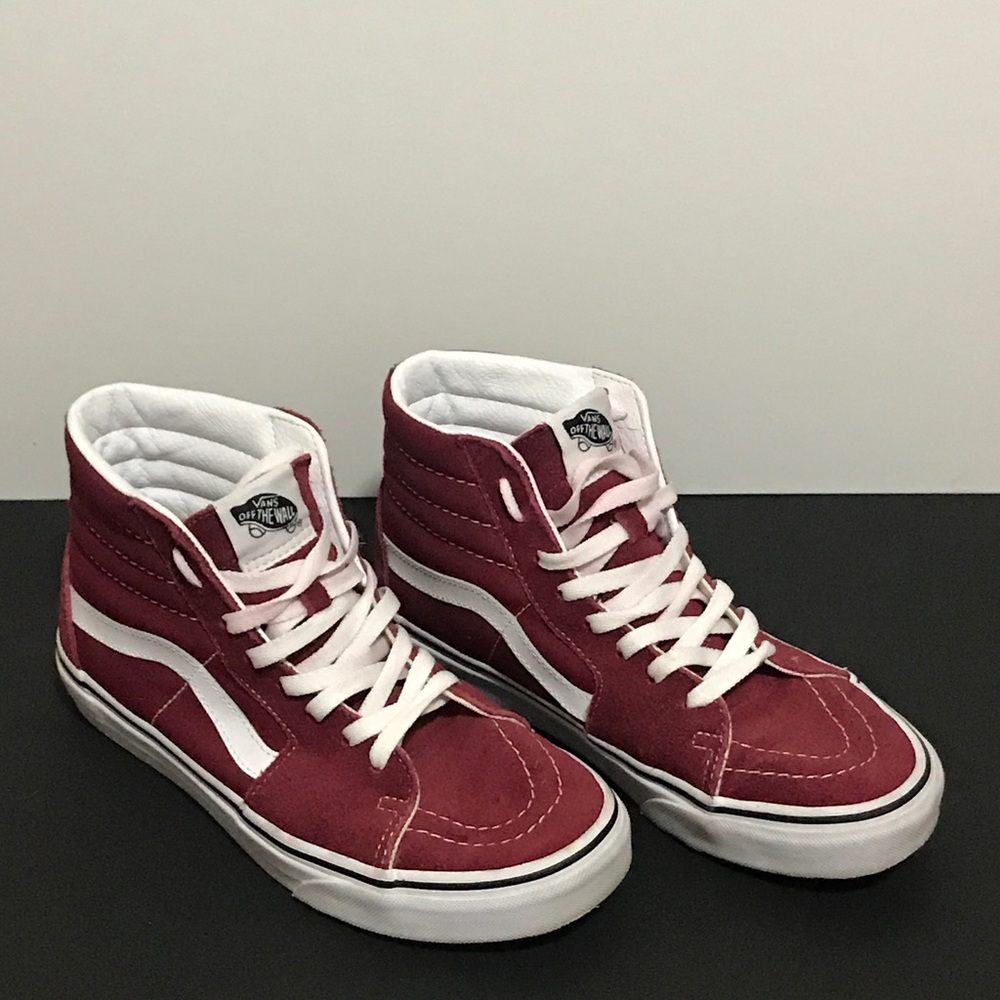 Van’s Sk8-Hi Maroon shoes.